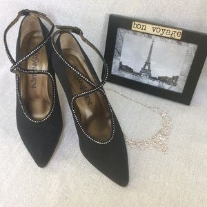 Vintage Yves Saint Laurent Black Rhineston…